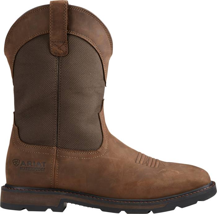 view #1 of: Ariat AR10015196 Groundbreaker, Men's, Palm Brown/Ballistic Brown, Steel Toe, EH, WP, 10 Inch, Pull On, Work Boot