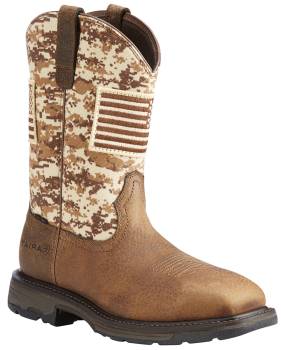 Bota Pull-On, EH, con puntera de acero, color tierra/camuflaje, para hombre, Ariat AR10022968 WorkHog Patriot