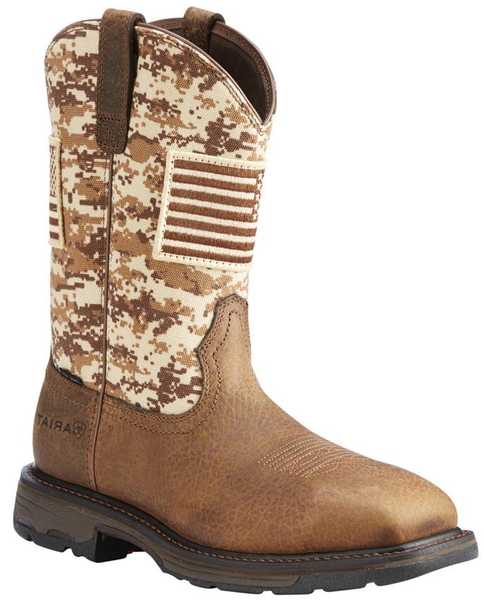 view #1 of: Bota Pull-On, EH, con puntera de acero, color tierra/camuflaje, para hombre, Ariat AR10022968 WorkHog Patriot