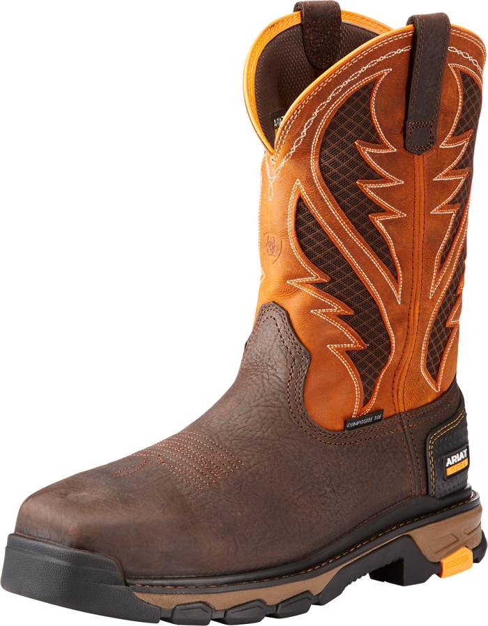 alternate view #2 of: Ariat AR10023042 Intrepid VentTEK, Men's, Bruin Brown/Sassy Orange, Comp Toe, EH, 11 Inch, Pull On, Work Boot