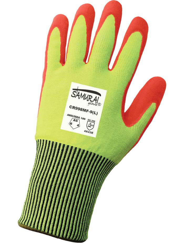 alternate view #2 of: Global CR998MF Samurai Tuffalene, Unisex, Yellow/ Green Hi Vis, Cut And Puncture Resistant Work Gloves