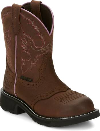 Bota Pull On, EH, con puntera de acero, marrÝn, de mujer Justin JUGY9980 Wanette