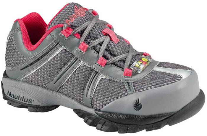 view #1 of: Nautilus N1393 Women's, Grey/Pink, Steel Toe, SD, Athletic Oxford