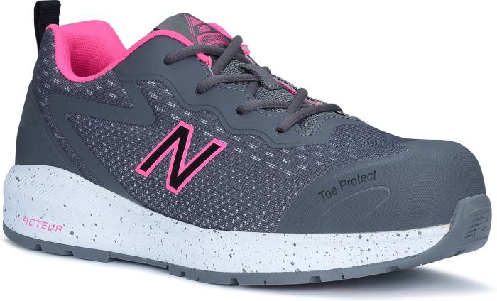 view #1 of: New Balance NBWIDLOGIGR Logic, Women's, Grey/Pink, Comp Toe, EH, PR, Slip Resistant, Low Athletic, Work Shoe