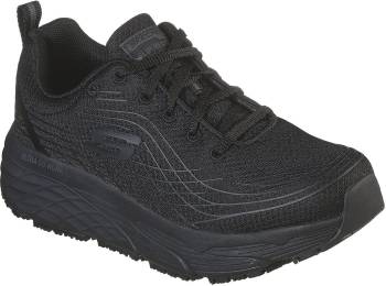 Zapato de trabajo deportivo, antideslizante, con puntera blanda, color negro, SKECHERS Work Arch Fit SK108016BLK Max Cushioning Elite, para mujer