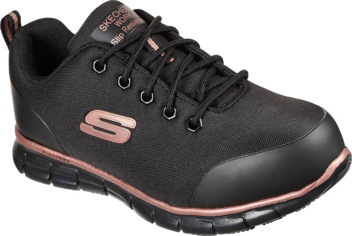 view #1 of: SKECHERS Work SK108025BKRG Chiton, para mujer, negro/dorado rosa, puntera de aluminio, antideslizante, calzado de trabajo deportivo bajo