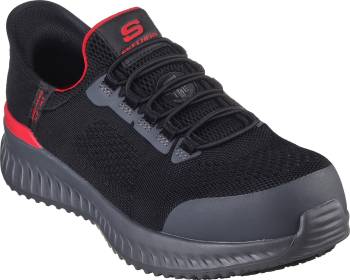 Zapato de trabajo deportivo antideslizante, EH, con puntera de material compuesto, negro/rojo, de hombre, sin cordones de manos libres SKECHERS Work SK200206BKRD Tilido-Fletchit