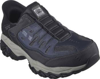 Zapato de trabajo deportivo bajo, EH, con puntera de acero, azul marino/gris, de hombre, sin cordones de manos libres SKECHERS Work SK200211NVGY Cankton-Pending