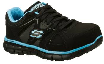 Deportivo antideslizante, EH, con puntera de aleaciÝn, negro/azul de mujer Skechers Work SK76553BKBL Synergy-Sandlot