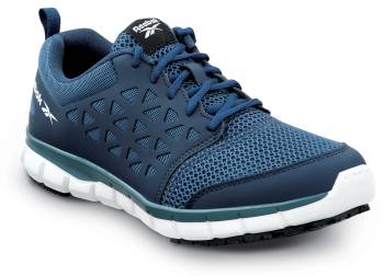 Reebok Work SRB3205 Sublite Cushion Work, Men's, Navy, Athletic Style, MaxTRAX Slip Resistant, Soft Toe Work Shoe