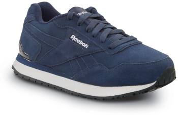 Zapato de trabajo con puntera blanda, antideslizante MaxTRAX, EH, de estilo zapatilla para correr retro, azul marino, de mujer Reebok Work SRB951 Harman