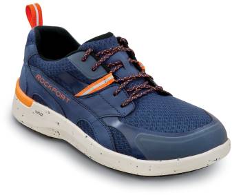 Rockport Works SRK4573 truFLEX Fly Blucher Work, Men's, Navy/Orange, Comp Toe, EH, MaxTRAX Slip Resistant, Athletic, Work Shoe