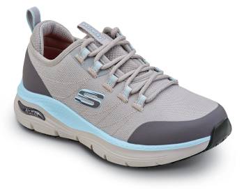 SKECHERS Work Arch Fit SSK108096GYAQ Christina, Women's, Grey/Aqua, Soft Toe, EH, MaxTRAX Slip Resistant, Low Athletic Work Shoe