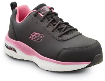 SKECHERS Work Arch Fit SSK108098BKPK Reagan, Women's, Black/Pink, Athletic Style, Alloy Toe, EH, MaxTRAX Slip Resistant, Work Shoe