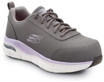 Zapato de trabajo antideslizante MaxTRAX, EH, con puntera de aleaciÝn, estilo atlÒtico, gris/p·rpura, de mujer, SKECHERS Work Arch Fit SSK108098GYPR Reagan