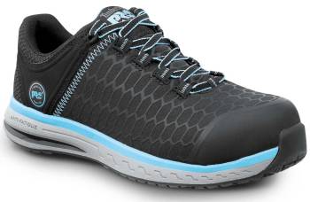 Timberland PRO STMA1XS7 Powerdrive, Women's, Black/Aqua, Comp Toe, EH, MaxTRAX Slip Resistant Low Athletic