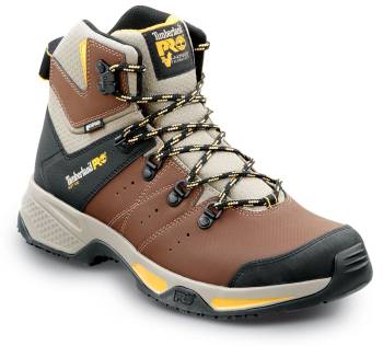 Timberland PRO STMA44HY Switchback, Men's, Brown/Golden Yellow, Soft Toe, EH, WP, MaxTRAX Slip-Resistant Work Hiker