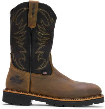 Thorogood TG804-4330 Square Toe Wellington, Men's, Black/Crazyhorse, Steel Toe, EH, WP, 11 Inch, Pull On, Work Boot