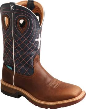 Bota Pull On de 12 pulgadas EH con puntera de aleaciÝn, mocha/azul marino de hombre Twisted X TWMXBAW01