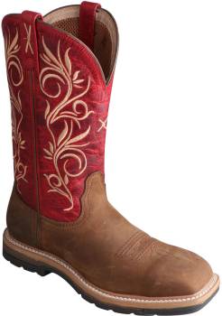 Bota Pull On de 11 pulgadas EH con puntera de acero, latigo/rojo de mujer Twisted X TWWLCS003