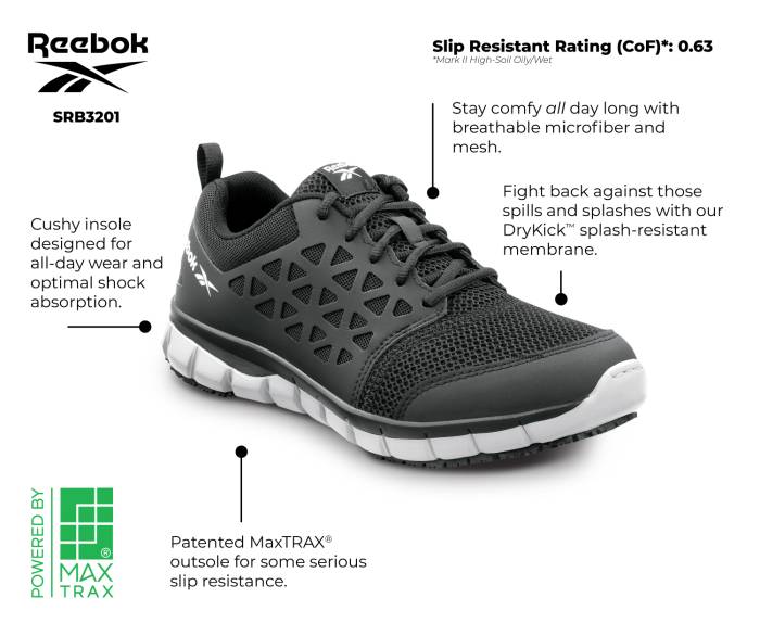 alternate view #2 of: Reebok Work SRB3201 Sublite Cushion Work, Men's, Black/Gray, Athletic Style, MaxTRAX Slip Resistant, Soft Toe Work Shoe