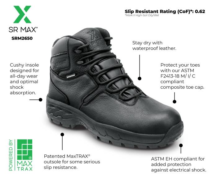 alternate view #2 of: SR Max SRM2650 Denali, Men's, Black, Hiker Style, Comp Toe, EH, Waterproof, MaxTRAX Slip Resistant, Work Boot