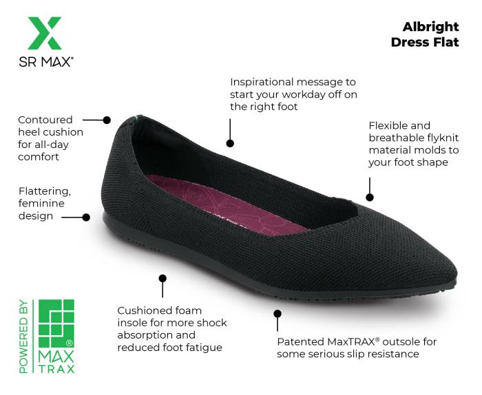 alternate view #2 of: SR Max SRM591 Albright, Women's, Jetsetting Black, MaxTRAX Slip Resistant, Soft Toe, Dress Flat, Work Shoe