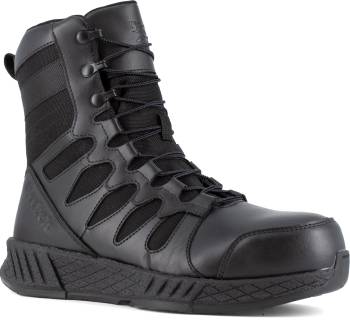 Bota de trabajo antideslizante EH con puntera de material compuesto, cremallera lateral 8ápulgadas, negro de hombre Reebok Work WGRB3214 Floatride Energy Tactical