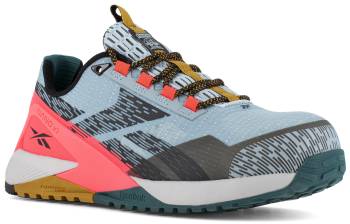 Reebok Work WGRB382 Nano X1 Adventure Work, Women's, Slate Blue/Cherry Comp Toe, EH, Slip Resistant, Athletic, Work Shoe