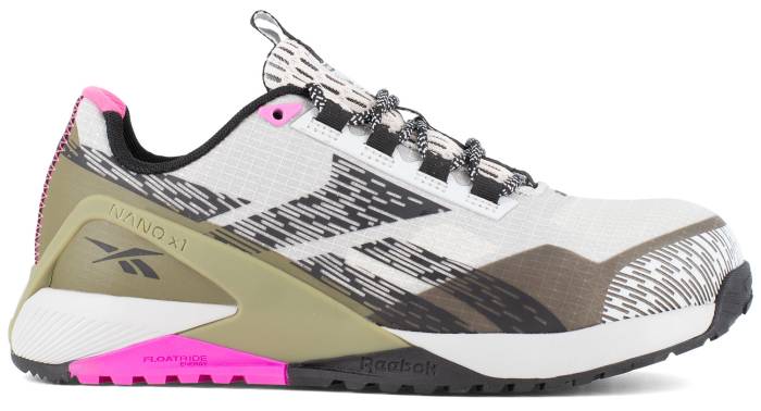 alternate view #2 of: Reebok Work WGRB383 Nano X1 Adventure Work, Women's, Silver/Army Green/Pink, Comp Toe, EH, Slip Resistant, Athletic, Work Shoe