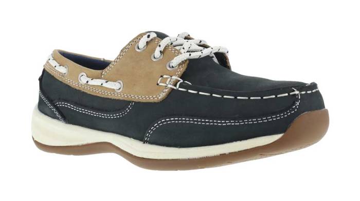 view #1 of: Rockport Works WGRK670 Navy/Tan Steel Toe, SD, Women's Sailing Club 3 Eye Boat Shoe