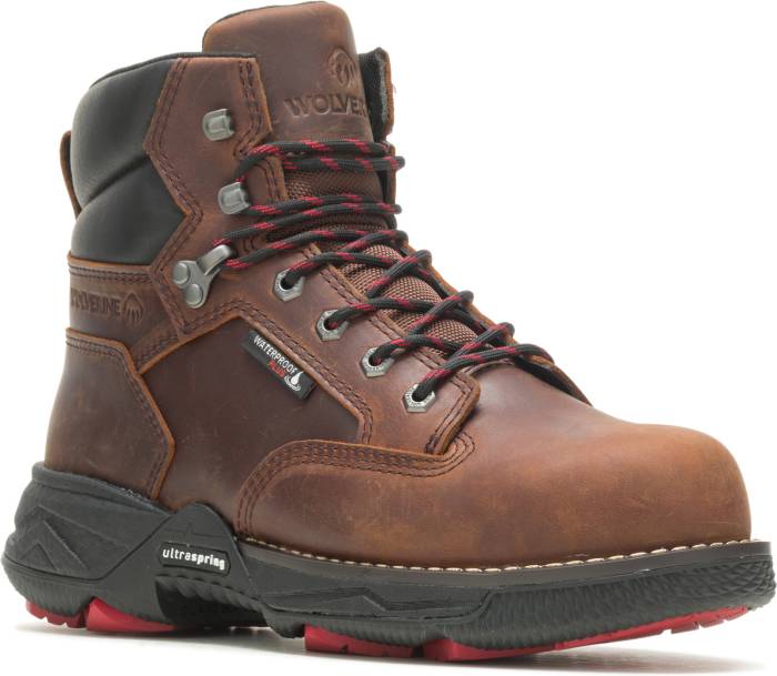 view #1 of: Wolverine WW221011 Hellcat Fuse DuraShocks UltraSpring, Men's, Brown, Comp Toe, EH, WP, 6 Inch, Work Boot