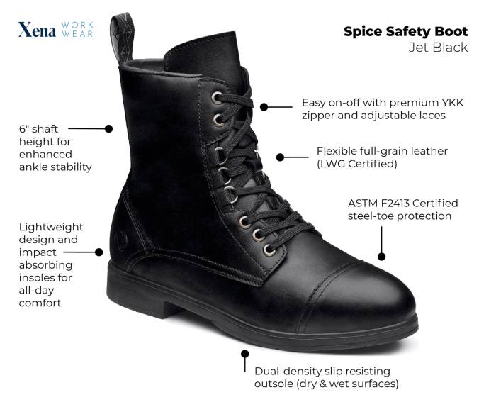 alternate view #6 of: Xena Workwear XESPBL1 Women's Spice Safety Boot, Jet Black, Steel Toe, Side Zipper